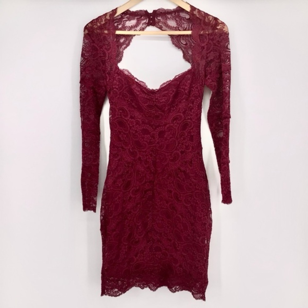 Nicole Miller Lace Sheath Long Sleeve Burgundy Dress Size Small